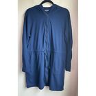 Lands' End Women's Sz Large 14-16 Hoodie Jacket Long Blue Cotton Full Zip