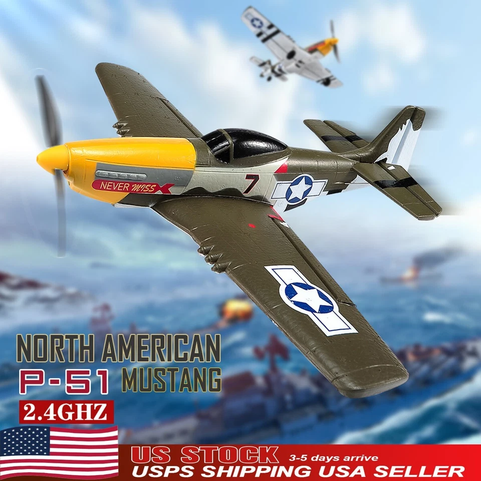 Avión RC EE. UU. P51 Mustang 2.4G Radio EPP Espuma 4 canales 6 ejes RTF Control remoto Luchador Foto 1 de 4
