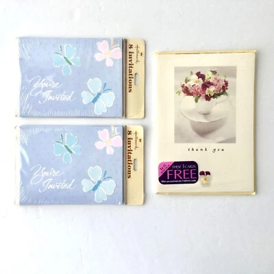 3x Vintage Hallmark Invitations and Thank You Cards Butterflies Flowers Purple - Image 1 of 4