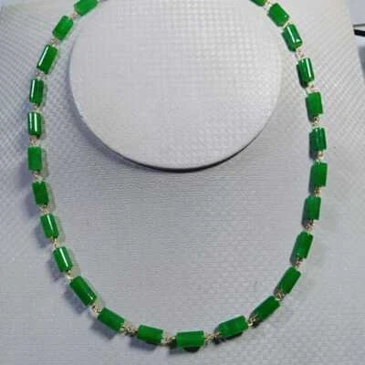 Natural Jadeite Jade Cylinder Beads Necklace 18inch Easter Wristband Calming - Image 1 of 4