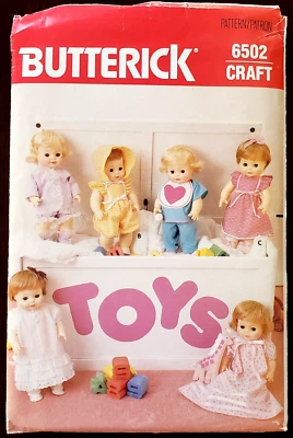 Butterick Craft Pattern 6502 Baby Doll Clothes 16"  Dress Top Pants Bib UNCUT - Image 1 of 4