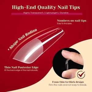 264PCS Half Matte Long Coffin Soft Fake Nail Tips, ROSALIND 12 Size Soft Full Co - Picture 1 of 4