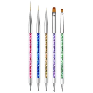 AIBEE 5 Pcs Dual-Ended Acrylic Nail Art Brushes Liner Flat Dotting Tool Set - Picture 1 of 5