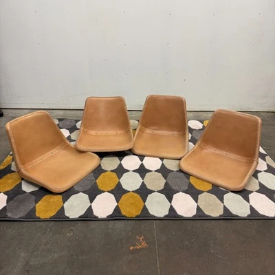 Set of 4 Vintage MCM Saddle Leather Chair Shells Hand Stitched Tan No Bases - Image 1 of 4