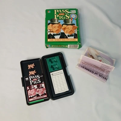 Vintage Pass The Pigs MB Dice Board Game Travel 1984 Complete except pencils - Image 1 of 4