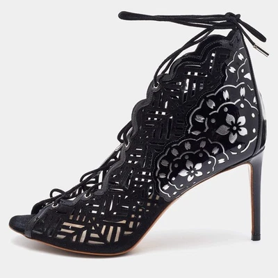 Nicholas Kirkwood BlackSilver Laser Suede and Patent Leather Lace Up Booties - Image 1 of 4