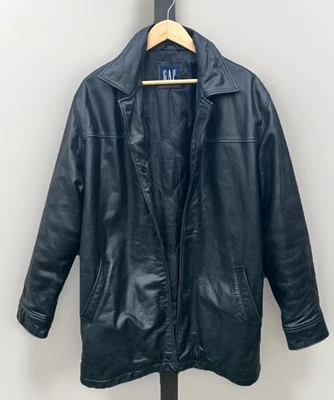 Gap Vintage 2000's Black Heavy Thick Leather Trucker Coat Jacket Size Medium - Image 1 of 4