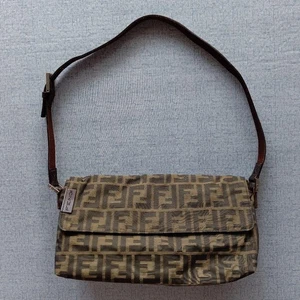 Fendi Zucca Print Shoulder Bag Leather Canvas Jacquard Brown Vintage Authentic - Picture 1 of 24