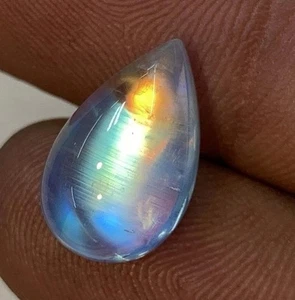 AAAAAAAA Quality  Rainbow Moonstone  Multi Fire Pear Shape Cabochon Size 9x14 MM - Picture 1 of 18