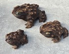 Set 3 Mid-century Japanese Cryptomeria Sugi Toad Hand Carved Wood Frog FREEUSHIP