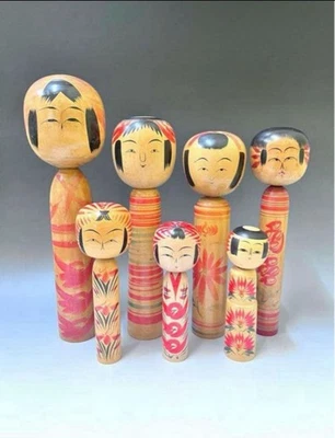 Figura muñeca de madera japonesa KOKESHI pintada a mano 7 tipo 14,1 - 7 pulgadas Foto 1 de 4