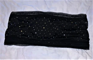 BODY CORPS MED BLACK W/ SILVER SEQUIN DOTS BANDEAU BRALETTE BRA LACE TRIM TOP - Picture 1 of 3