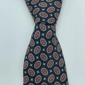 REGATTA Mens Silk Tie Navy Blue Red Oval Medallion Print Classic 3.75"x58" - Picture 1 of 4