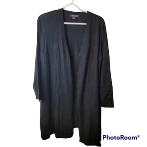 Cardigan aperto nuovo Roaman's nero fine guage misto rayon collo sciallato taglia 12 - Foto 1 di 9