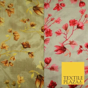Bluebell Flower Branch Summer Luxury 100%Pure Printed Floral Cotton Linen Fabric - Picture 1 of 7