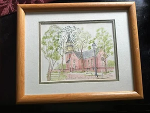 1985 Watercolor Painting Bruton Parish Church Virginia Wood Frame - Picture 1 of 8