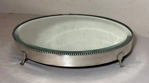 antik rund versilbert Plateau abgeschrägt Waschtisch Schmuck Tischplatte Spiegel Tablett - Bild 1 von 11