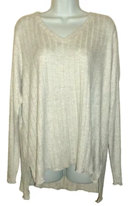 NWT Mote Marled Oatmeal V Neck Long Sleeve Ribbed Tunic Top L - Picture 1 of 3