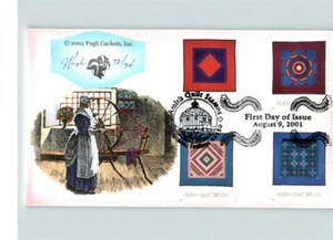 AMISH QUILTS, Hand Painted First Day of Issue, 4 diff. stamps, FDC - Picture 1 of 1