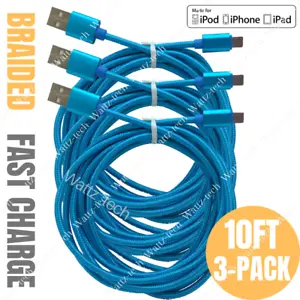 3 Pack 10Ft Fast Charging Cable For Apple iPhone iPad iPod Charger Cord Braided - Picture 1 of 9