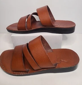 Leather Sandals Unisex Brown Gladiator Sz 39/ US 7.5 Camel Brand - Picture 1 of 7