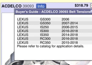 ACDelco 39093 Belt Tensioner Assembly Is250 2010 Lexus - Picture 1 of 5