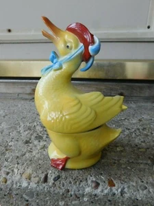 ANTIQUE MADE IN GERMANY ADORABLE PORCELAIN YELLOW DUCK WEARING BONNET JAR - Picture 1 of 9