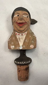 Vintage figürliche Holzflasche Weinstopfen ~ Anri - gemarkt Innsbruck - Bild 1 von 6