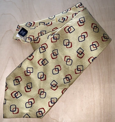 De Colección Polo Ralph Lauren Corbata Cuello Seda EE. UU. Hecha a Mano Amarillo Pálido Círculos Atómicos 4" Foto 1 de 4