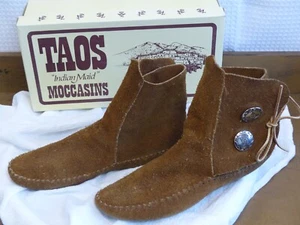 Vtg Taos Moccasins Double Conch Indian Maid Leather soles w/box Women's size 8 - Picture 1 of 15