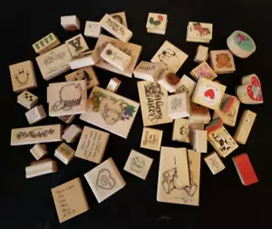 Lot of 50+ Wooden Rubber Stamp Valentine Easter Christmas Religious Bears Garden - Picture 1 of 13