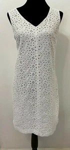 Talbots Womens Sleeveless Sheath Dress Size 8P White Eyelet 100% Cotton Lined - Picture 1 of 12