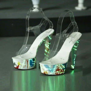 NEW SEXY 5.9" HIGH HEEL STILETTO ROUND TOE LUMINOUS POLE DANCE STRIPPER SHOES - Picture 1 of 2
