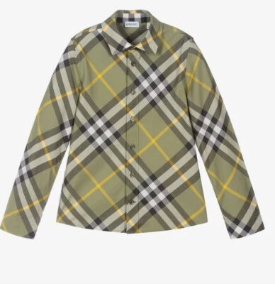 Camisa Burberry Boys Verde Logo Estampado Owen Check Algodón Talla 12 Botones Alcachofa Foto 1 de 2