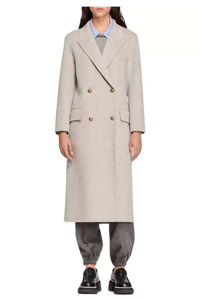SANDRO Mystere Double Breasted Long Coat Size 38 Orig. $745 NEW - Image 1 of 4