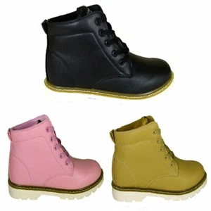 LADIES WOMENS ARMY COMBAT FLAT GRIP SOLE FUR LINED WINTER ANKLE BOOTS SHOES SIZE - Picture 1 of 1