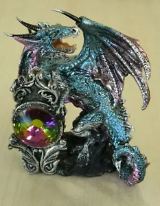 STATUETTA DRAGO FANTASY GOTICO VIOLA& AZZURRO SMERALDO CRYSTAL 12CM R301 - Foto 1 di 2