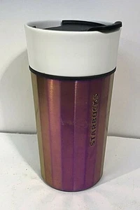 Starbucks 12 Fluid Ounce Gold Purple Iridescent Travel Mug Ceramic Metal Outside - Picture 1 of 6