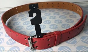  genuine leather belt Red tow hole Strong Lock Size L 113cm Long X 35mm Wide - Picture 1 of 3
