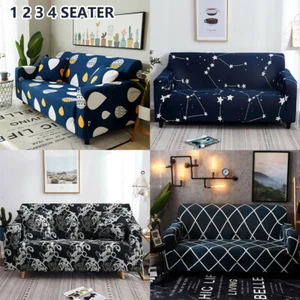 Sofa Cover 1 2 3 4 Seater Elastic Settee Stretch Spandex Printed Couch Protector - Picture 1 of 24