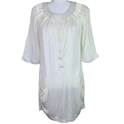 Monoreno Embroidered Ivory Tunic Top/Mini Shift Dress with Pockets Sz Medium - Image 1 of 4