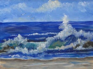 Seascape 11x14 print on stretched canvas retouched by artist - Picture 1 of 1