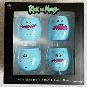 Adult Swim Rick And Morty Mini Glass Set of 4 Drinking Glasses Mr Meeseeks - Picture 1 of 5