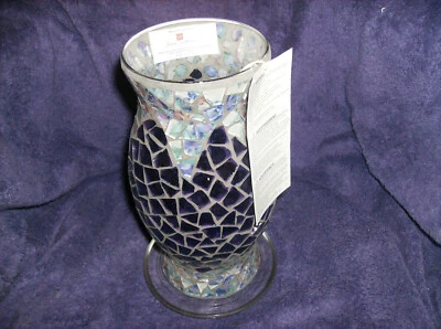 NEW 2 PC HOMCO #11911 LAVENDER MOSAIC CANDLE HOLDER HURRICANE 12" x5  NEW IN BOX - Image 1 of 4