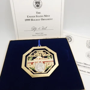 1999 U.S Mint Jefferson Nickle Obverse Holiday Ornament Monticello - OGP & COA - Picture 1 of 6