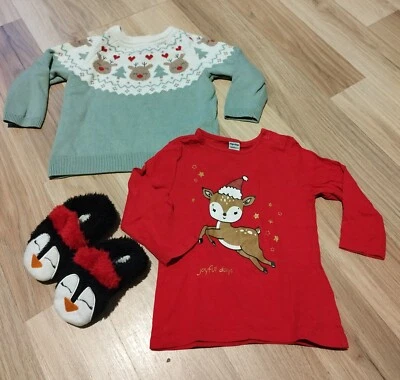 Süßes Set Weihnachten Outfit Baby Mädchen Größe 74 Shirt Pullover Schuhe - Bild 1 von 4