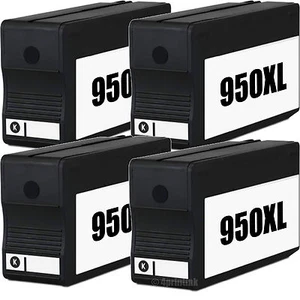 Paquete de 4 cartuchos de tinta negra 950XL 950 se adaptan a HP Officejet 8100 8600 Plus - Imagen 1 de 1