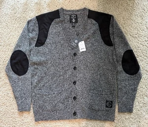 Cárdigan suéter gris negro talla L Crooks & Castles tejido con botones para hombre - Imagen 1 de 11
