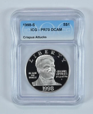 1998-S Crispus Attucks Commemorative Silver Dollar PR70 DCAM ICG *2687 - Image 1 of 4