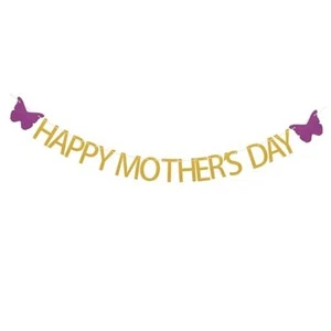 Mothers Day Decorations Happy Mother's Day Banner Pre-Assembled Gold Glitter - Picture 1 of 8